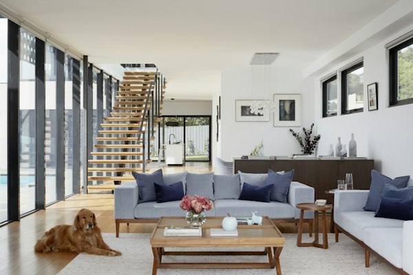 Living room detail with boucle chair